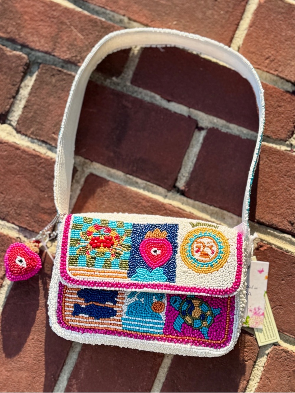 Coastal Beaded Shoulder Bag Crab Shell Beach Evil Eye Icons Matching Bag Charm - Picture 11 of 11